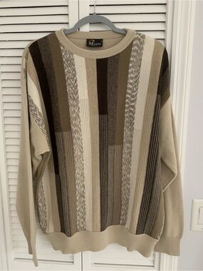 Beige & Brown Striped Crewneck Sweater
